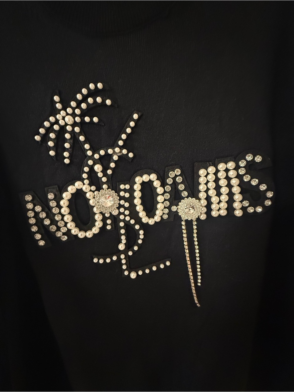 Saint Laurent Black Crewneck Knitted Sweater with Crystal & Pearl Embellishment - Picture 2 of 2